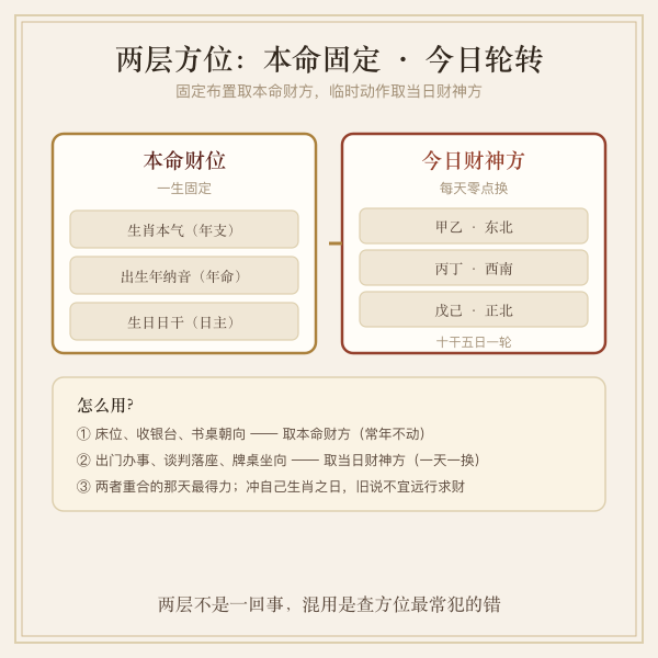 本命财位与今日财神方位两层取法