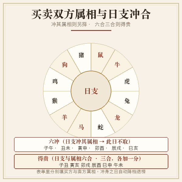买卖双方属相与日支冲合示意图