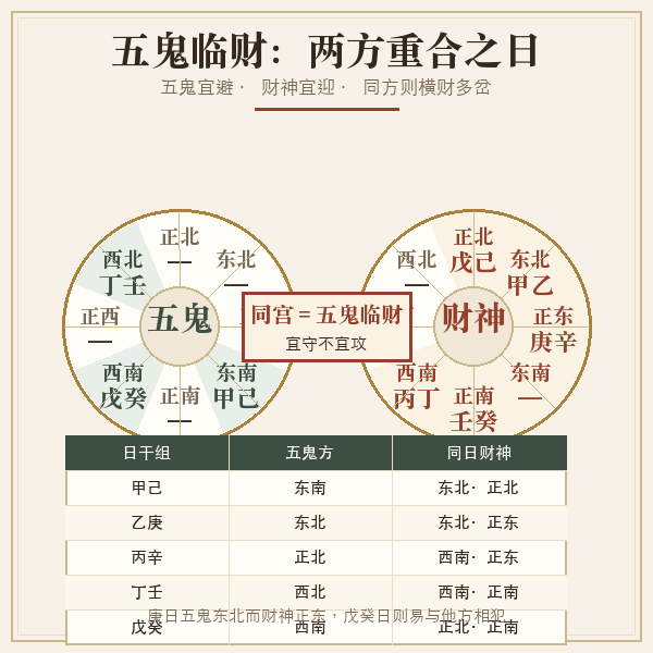 五鬼方与财神方同宫对比示意图