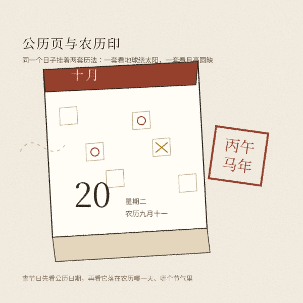 公历日历与农历印章插画