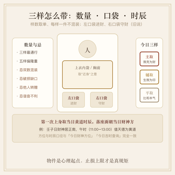 牌桌口袋与随身物摆放示意