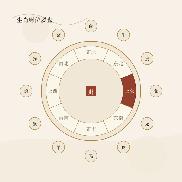 十二生肖财位罗盘图