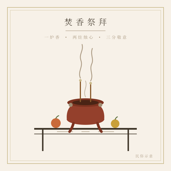 香炉青烟与供桌线描插画