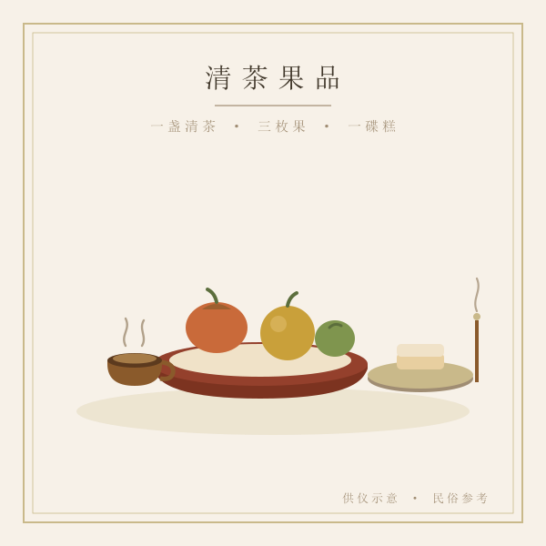 清茶果品供盘插画