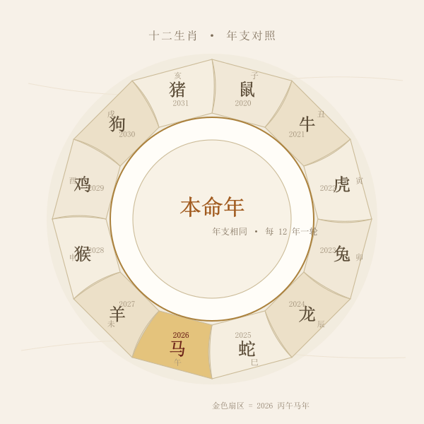 十二生肖与十二地支年份对照环